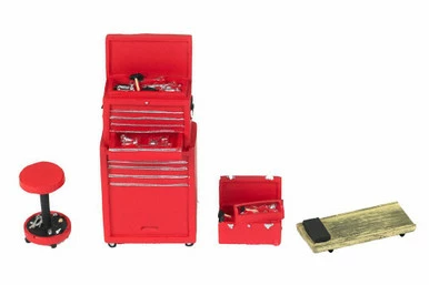 Tire Brigade 4 Piece Tool Set, Red - Motorhead Miniatures 191 - 1/24 Scale Diorama Accessory