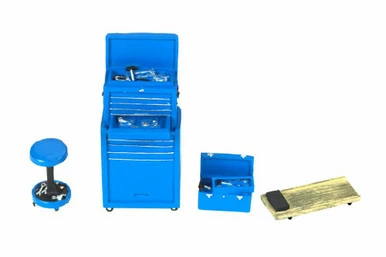 Tire Brigade 4 Piece Tool Set, Blue - Motorhead Miniatures 192 - 1/24 Scale Diorama Accessory