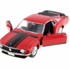 1970 Ford Mustang Boss 302, Red W/ Black - Welly 22088WR - 1/24 Scale Diecast Model Toy Car
