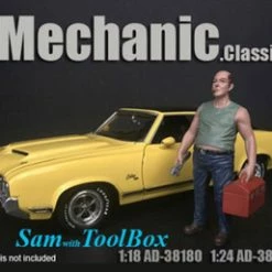 American Diorama Mechanic Classic Sam With Tool Box,with 38280 - 1/24 Scale Figurine - Diorama Accessory