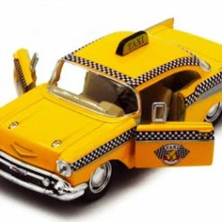 1957 Chevy Bel Air Taxi Cab, Yellow - Kinsmart 5360D - 1/40 Scale Diecast Model Toy Car
