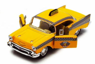 1957 Chevy Bel Air Taxi Cab, Yellow - Kinsmart 5360D - 1/40 Scale Diecast Model Toy Car