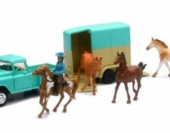 1955 Chevy Pickup W/ Horse Trailer, Turquoise - New Ray 54996 - 1/32 Scale Diecast Car