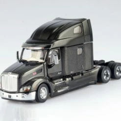 Peterbilt 579 UltraLoft Day Cab SBFA Truck Tractor With Chromed Refrigerated Van With Peterbilt Logo, Legendary Black - Diecast Masters 71071 - 1/50 Scale Diecast Model Toy Car