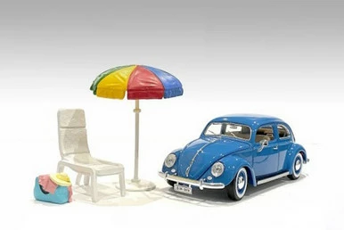 Beach Chair & Umbrella, Multi - American Diorama 76417 - 1/24 Scale Figurine - Diorama Accessory