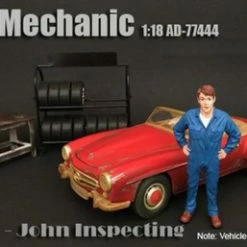 Mechanic John Inspecting, American Diorama 77444 - 1/18 Scale Accessory For Diecast Cars
