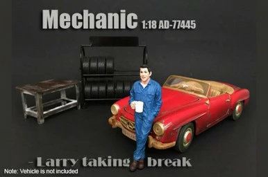 Mechanic Larry Taking Break, American Diorama 77445 - 1/18 Scale Accessory For Diecast Cars