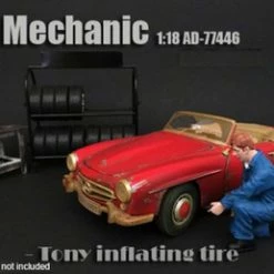 Mechanic Tony Inflating Tire, American Diorama 77446 - 1/18 Scale Accessory For Diecast Cars