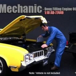 Mechanic Doug Filling Engine Oil, American Diorama 77449 - 1/18 Scale Accessory For Diecast Cars