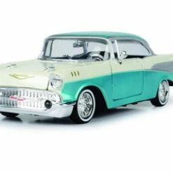 1957 Chevy Bel Air Lowrider, White/Turquoise - Motor Max 79029WLTQ - 1/24 Scale Diecast Car