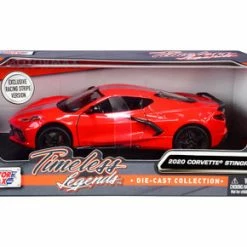 2020 Chevy Corvette C8 Stingray With Racing Stripes, Red - Motor Max 79360RBI-RD - 1/24 Diecast Car