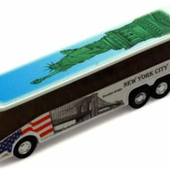 NYC Coach Bus W/ Statue Of Liberty, White - Showcasts 9803DNY - 6 Inch Scale Diecast Model Replica