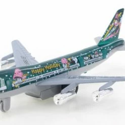 Happy Holidays Turbo Jet, Green & Gray - Showcasts 981DF Diecast Toy Pull-back Plane