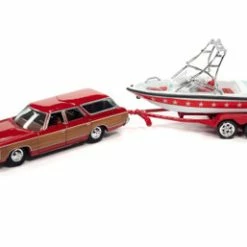 Johnny Lightning 1973 Chevy Caprice With Mastercraft Boat & Trlr,Woody JLSP204/24B 1/64 Scale Diecast Model Toy Car