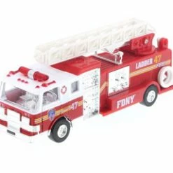 Showcasts FDNY Pullback Ladder No47 Fire Truck, Red - Daron TM857 - Diecast Model Toy Car